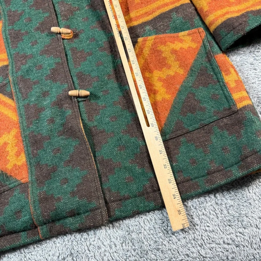 VTG 80s Toggle Coat Men Medium Aztec Southwestern Wool Blend Angel Fashions